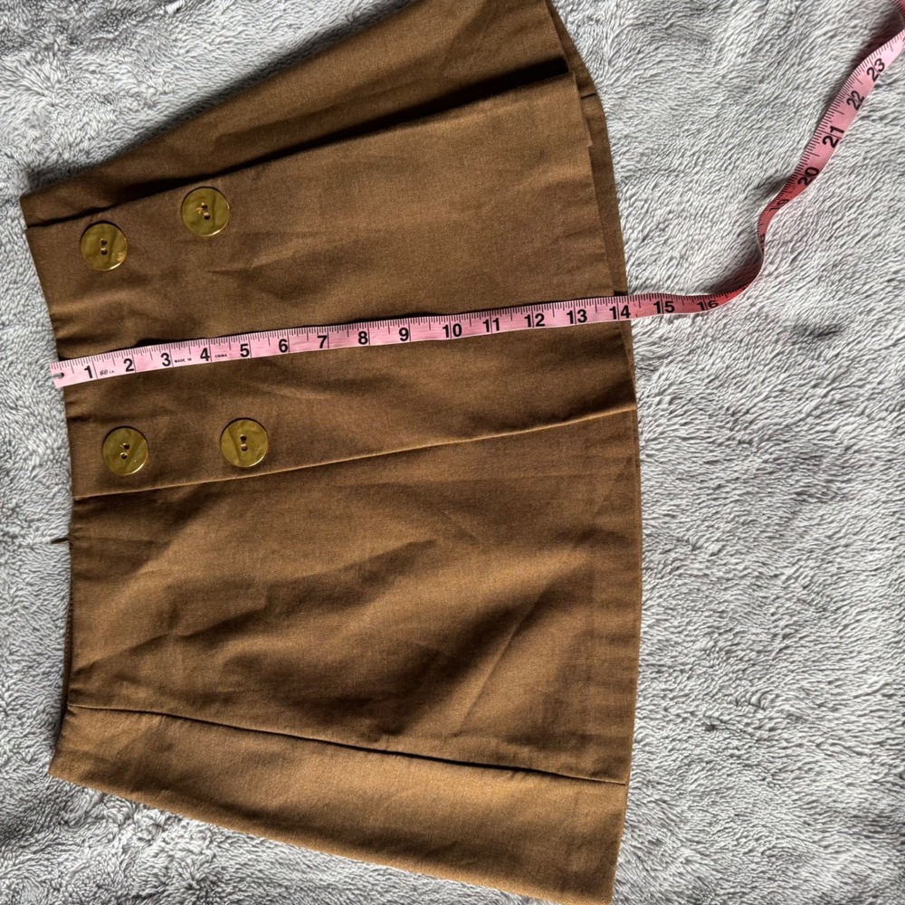 Zara Brown Double Breasted Button Mini Skirt Size Large Camel Pleated Front - Picture 6 of 6